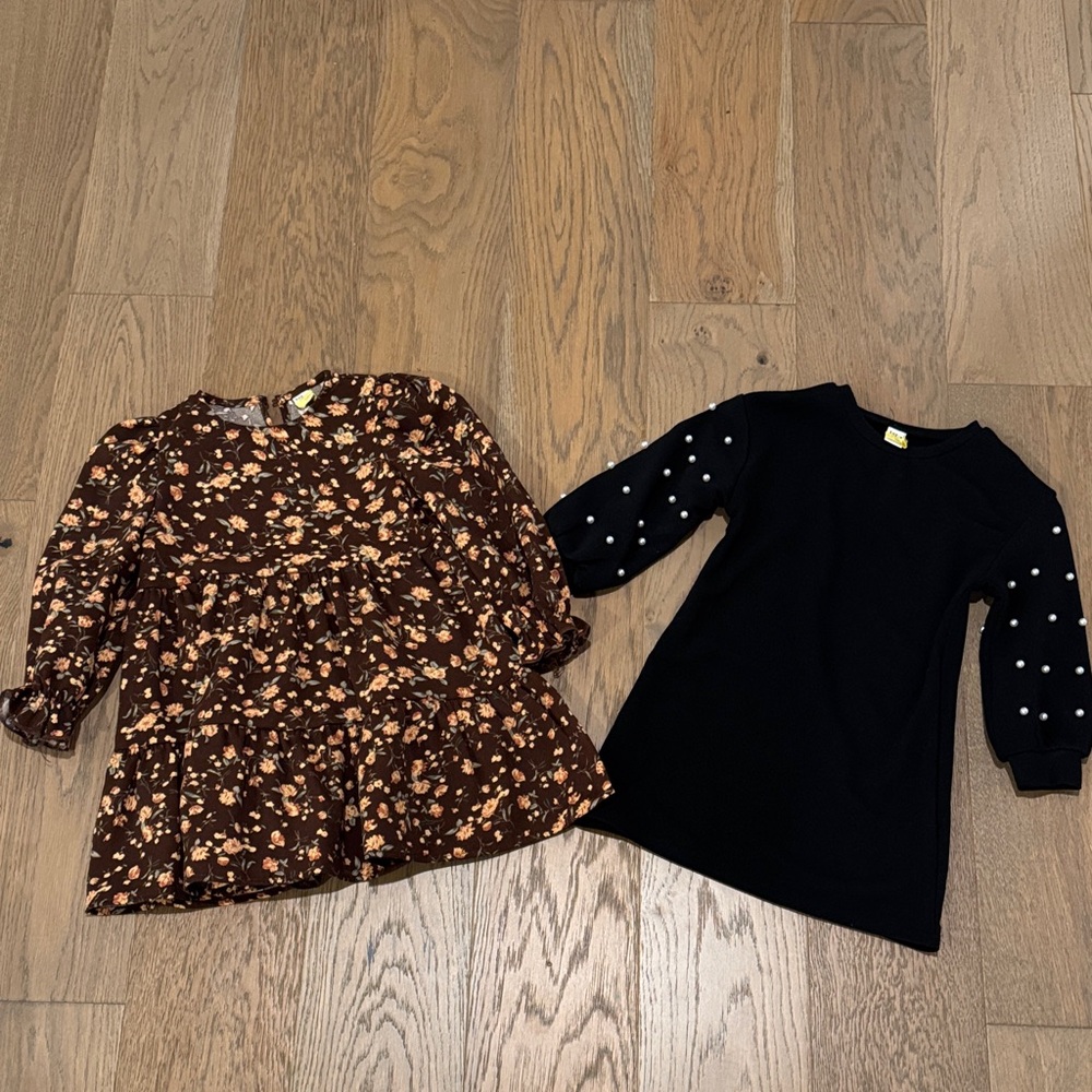 Floral Brown Dress and Black Dress with Polka Dot Sleeves